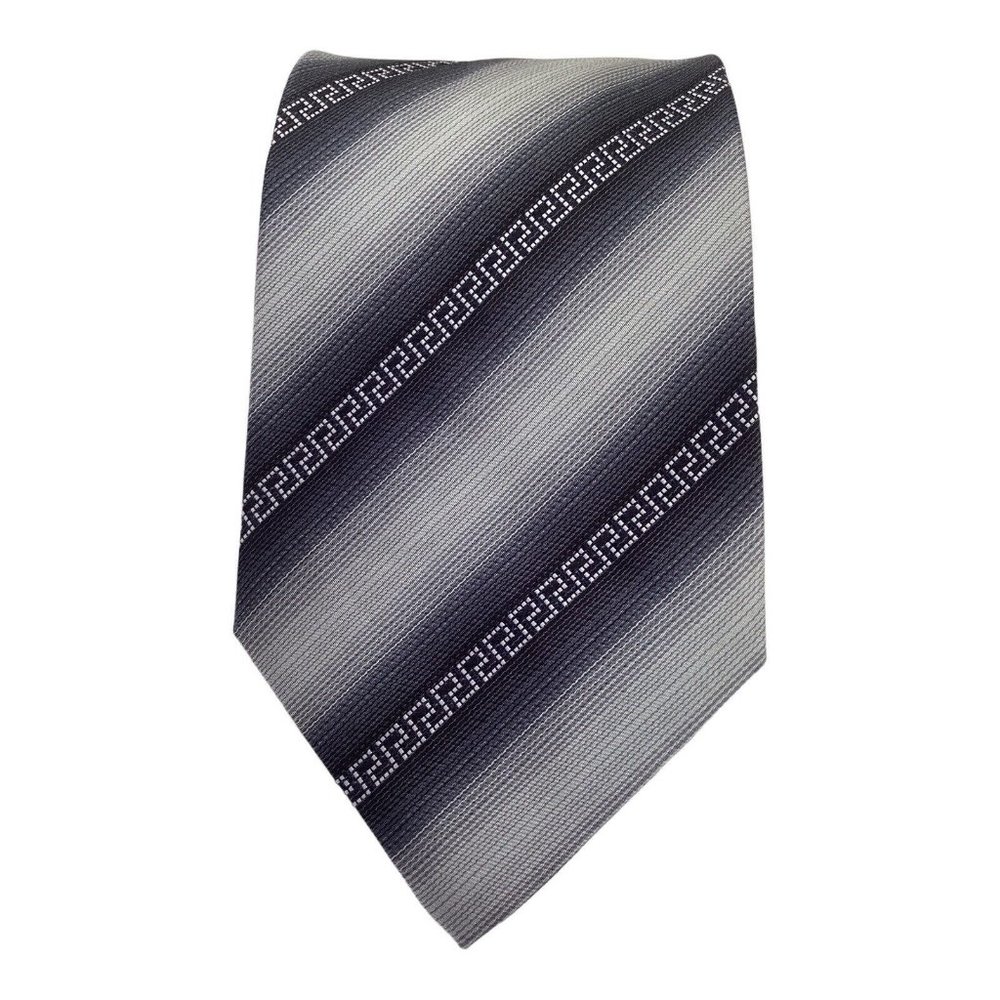 VERSACE CLASSIC V2 Gray Striped Baroque Frame Silk Tie ITALY 58"/3.75" EX COND